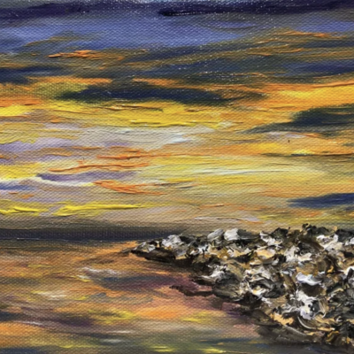 Brittingham Art Studio Landscape oil painting of ocean and rocks
