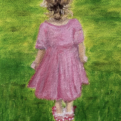 Original Oil Painting of little girl in a pink dress